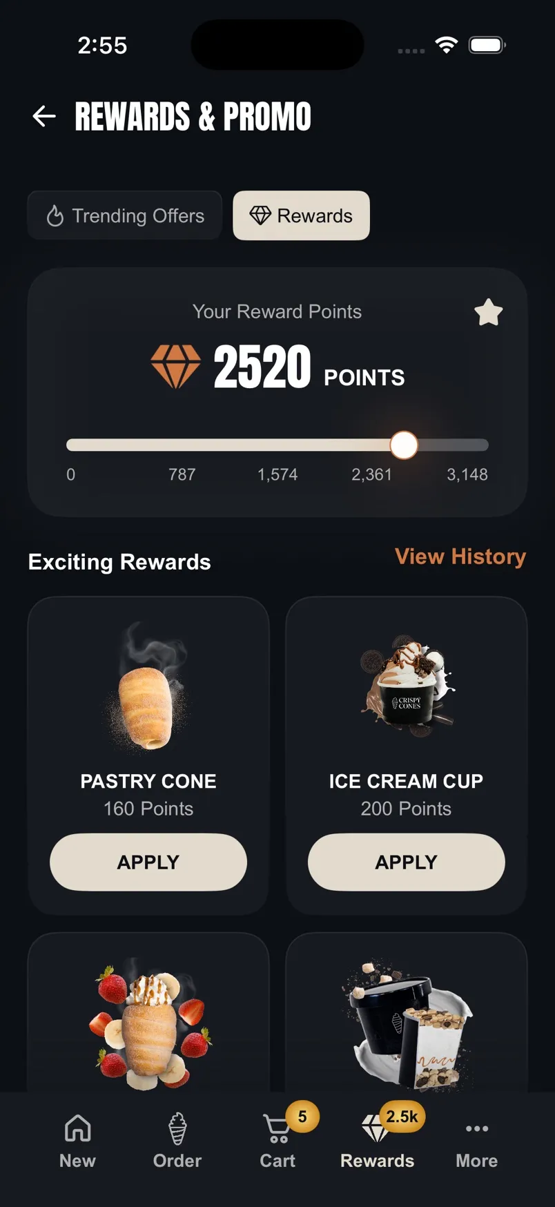 Rewards and promos: reward points and rewards to redeem.