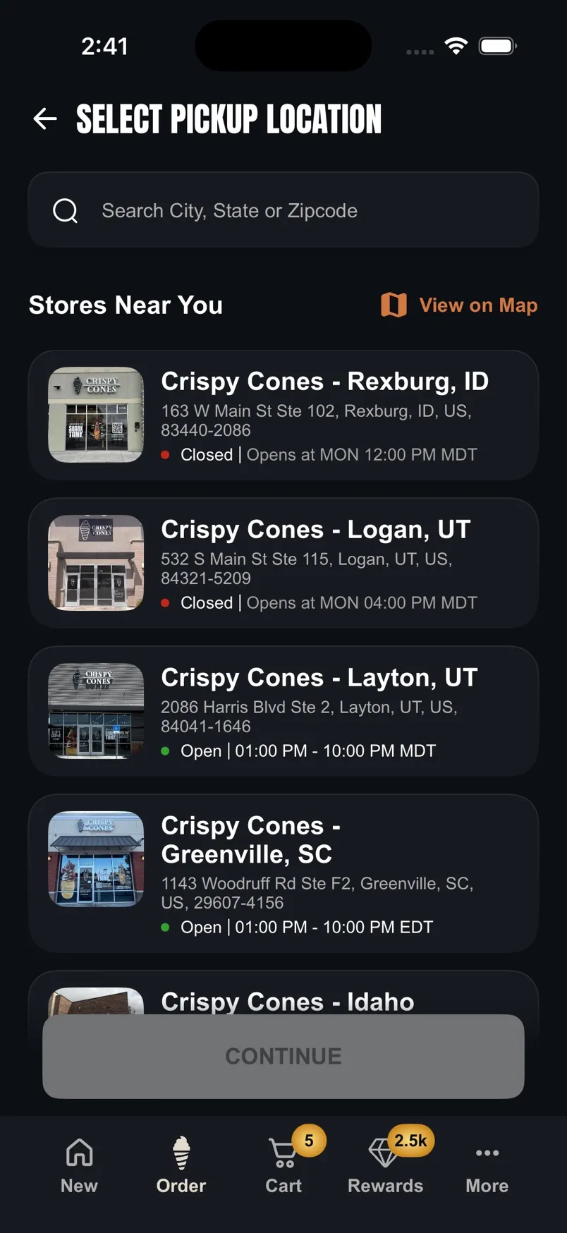 Pickup locations near you, with hours for each store.
