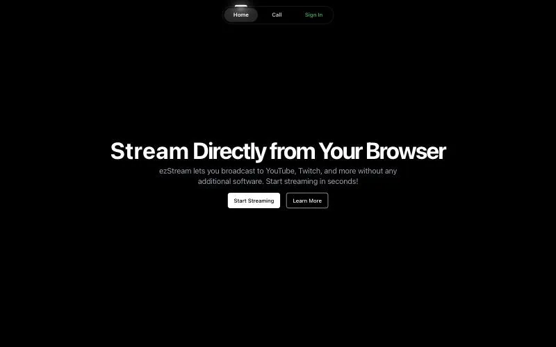 ezStream’s home page: Stream directly from your browser.